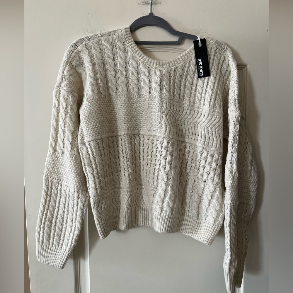 NYC Knits Ivory Cable Knit Sweater Tie in Back from Nordstrom Women’s Medium